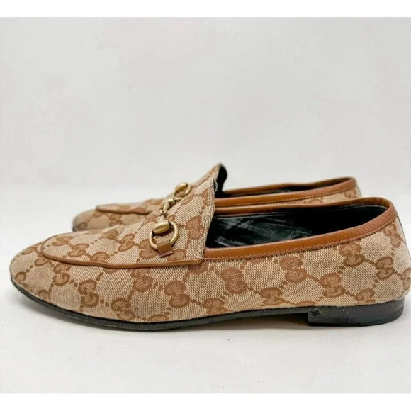 GUCCI Jordaan Tan GG Canvas Horsebit Loafer Size 38 EU SIZE US 8 - Picture 3 of 11